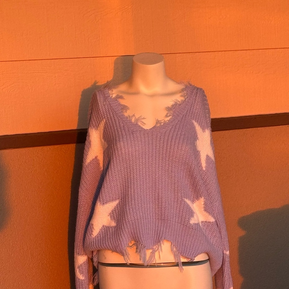 Polly & Esther Star Patterned Blue Sweater